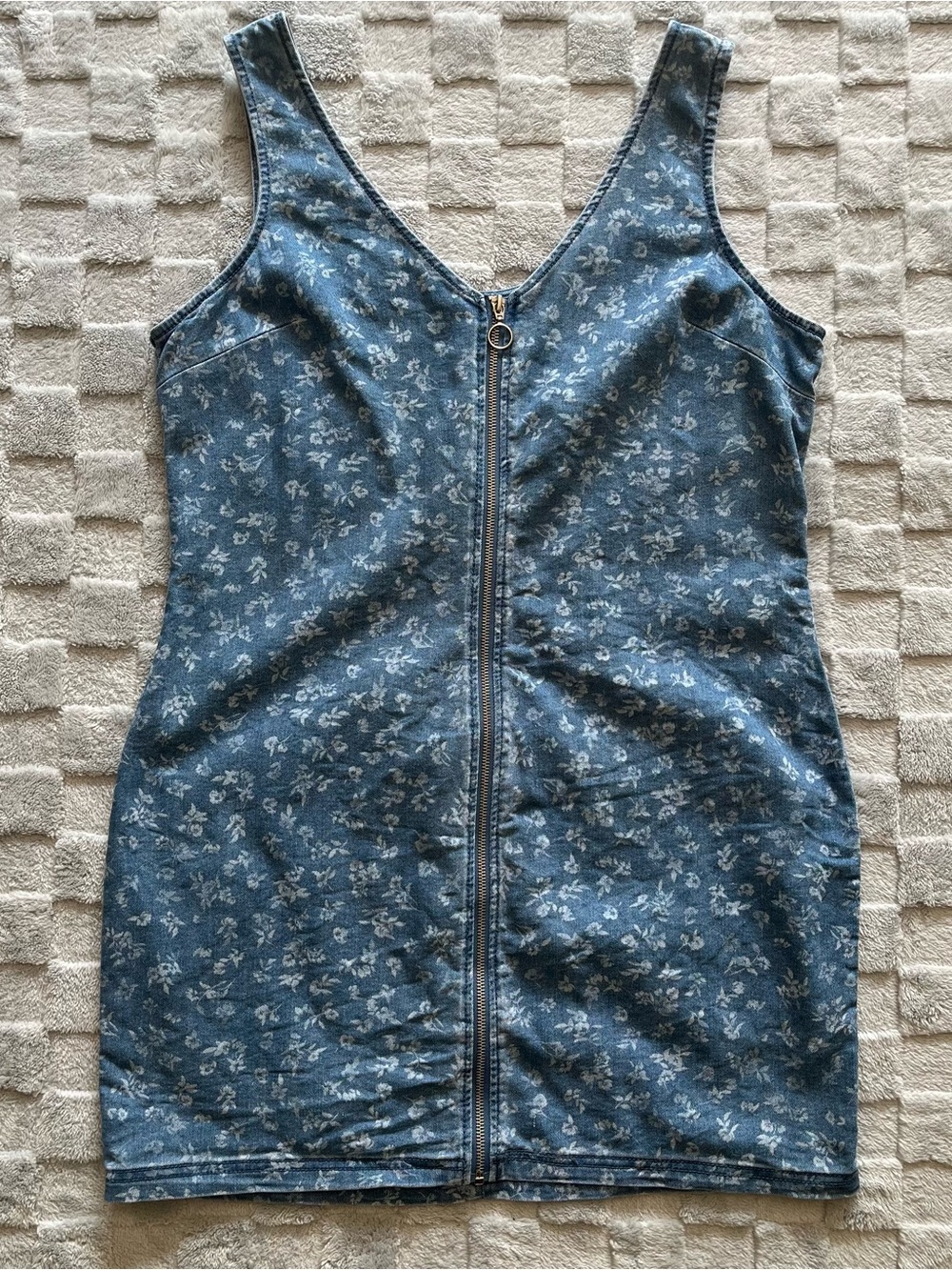 Xhilaration Blue Floral Zip-Front Mini Dress